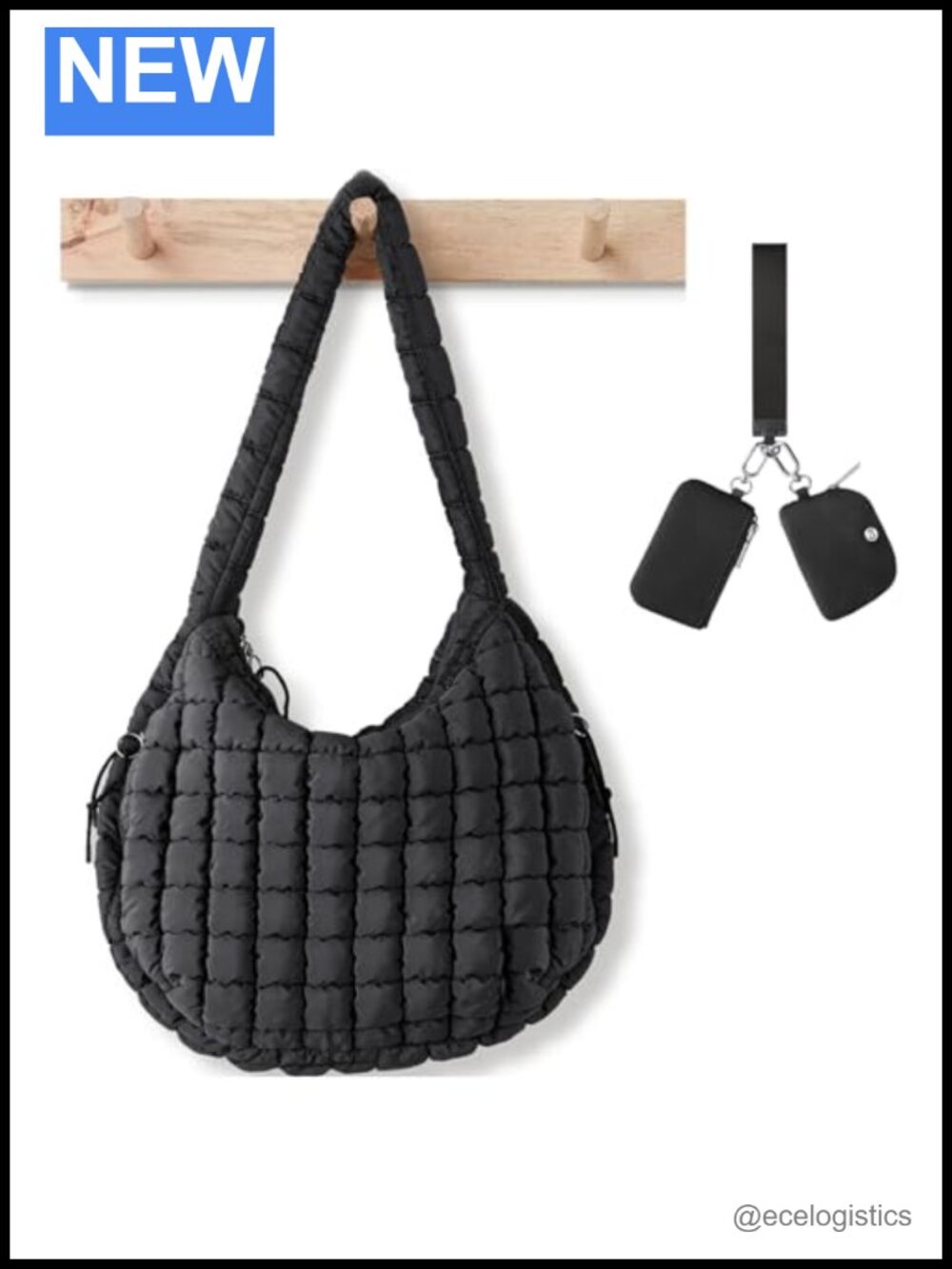 Zip Around Dual Pouch Wristlet Wallets + Puffer Tote Bag, Detachable Keychains